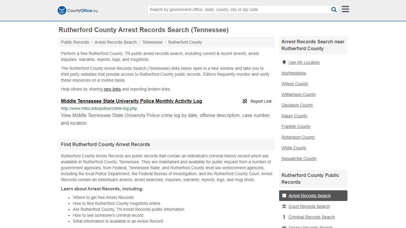 Rutherford County Arrest Records Search (Tennessee)